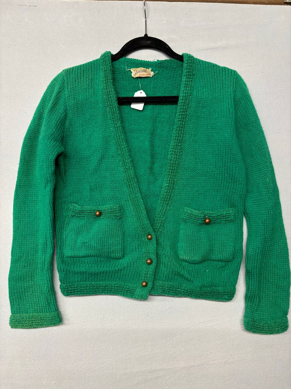 Vintage 1960s Garland Green Knit Button Cardigan